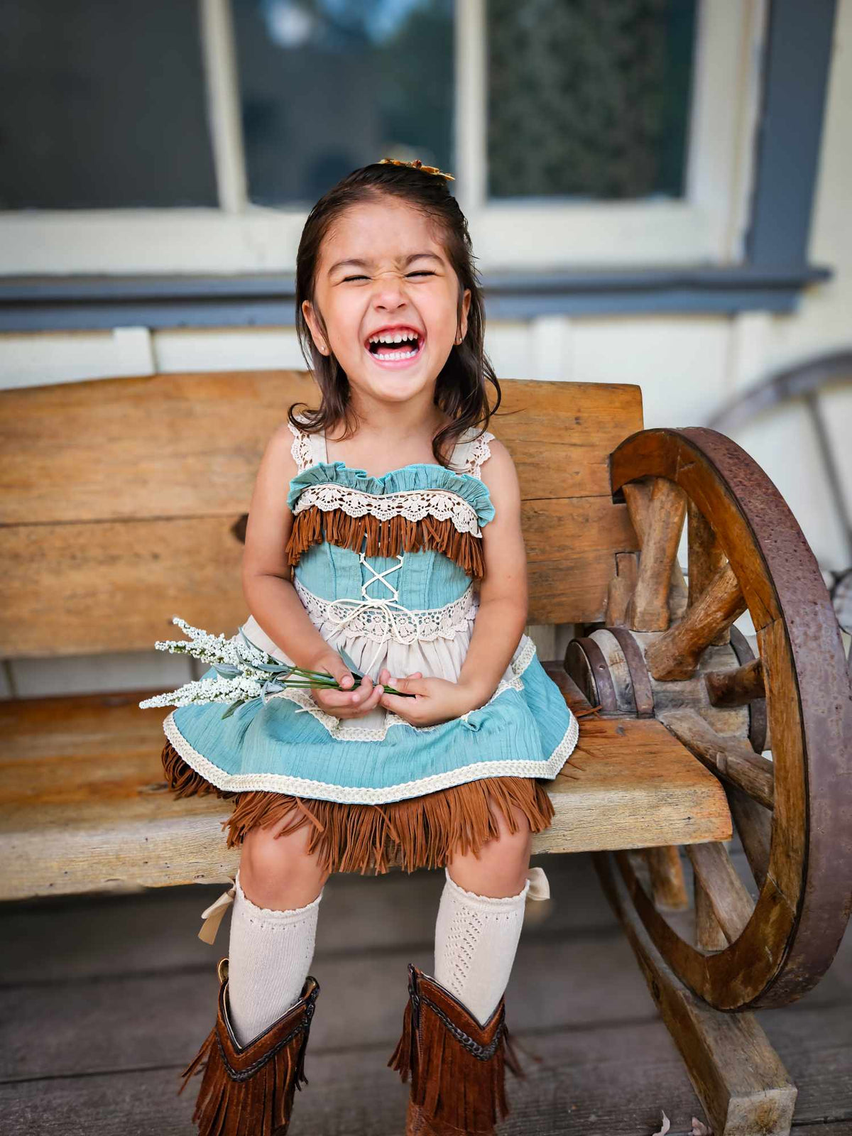 Teal Breeze and Blush Trail Romper – Vintage Inspired Boutique Girls Romper | Viscose Lace Fringe Cottagecore Style