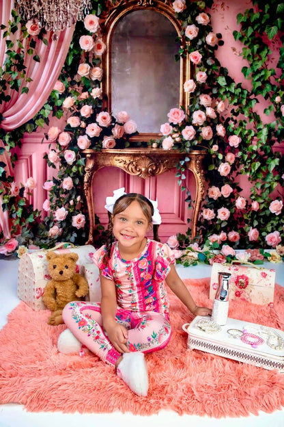 The Pink Chateau Girls Bamboo Lounge Set | Floral Rose