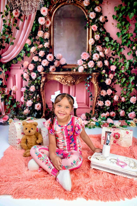 The Pink Chateau Girls Bamboo Lounge Set | Floral Rose