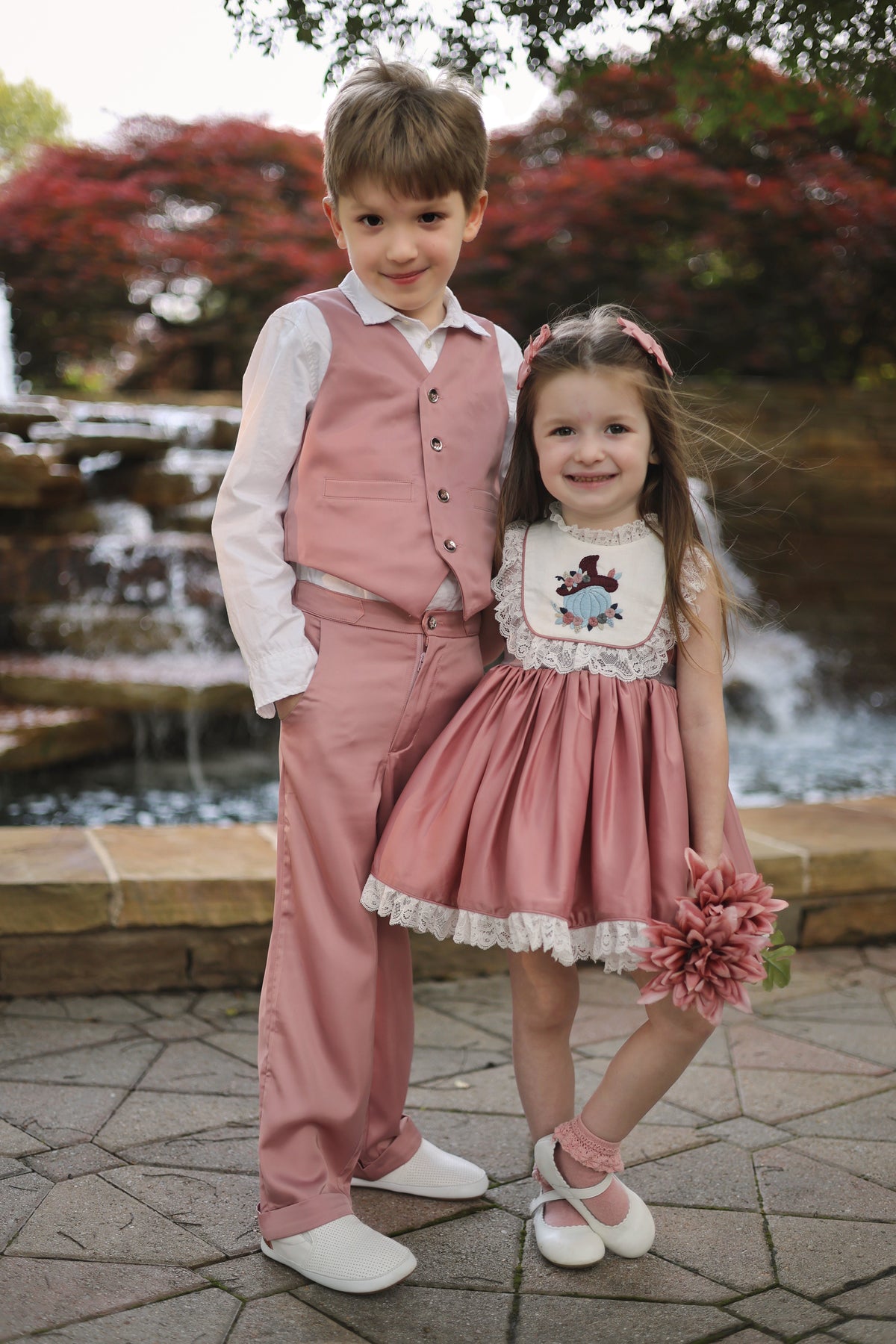 October Blush Boys' Set – Luxury Silk Boutique Boys Set | Tailored Vest Pants Sibling Matching Occasion Outfit