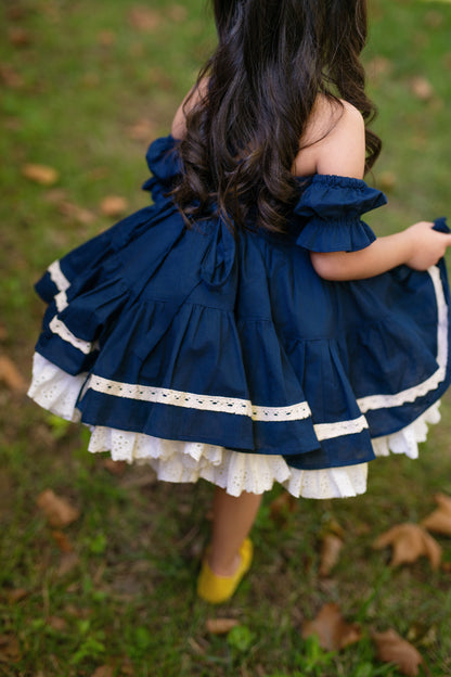 Bluebell Petti Dress – Hand Embroidered Vintage Inspired Linen Boutique Girls Dress | Lace Corset Heirloom Style