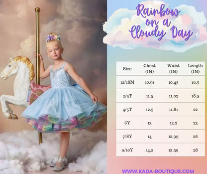 Arc-en-ciel par Temps Nuageux — Robe d'Anniversaire Arc-en-ciel Fille | Jupon en Tulle Héritage & Robe à Nœud