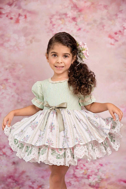 La Rose Verte Dress – Hand Embroidered Vintage Inspired Cotton Boutique Girls Dress | Lace Organza Heirloom Style