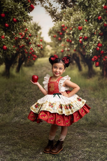 Apple Magic Dress – Embroidered Vintage Inspired Cotton Boutique Girls Dress | Vintage Print Lace Heirloom Style