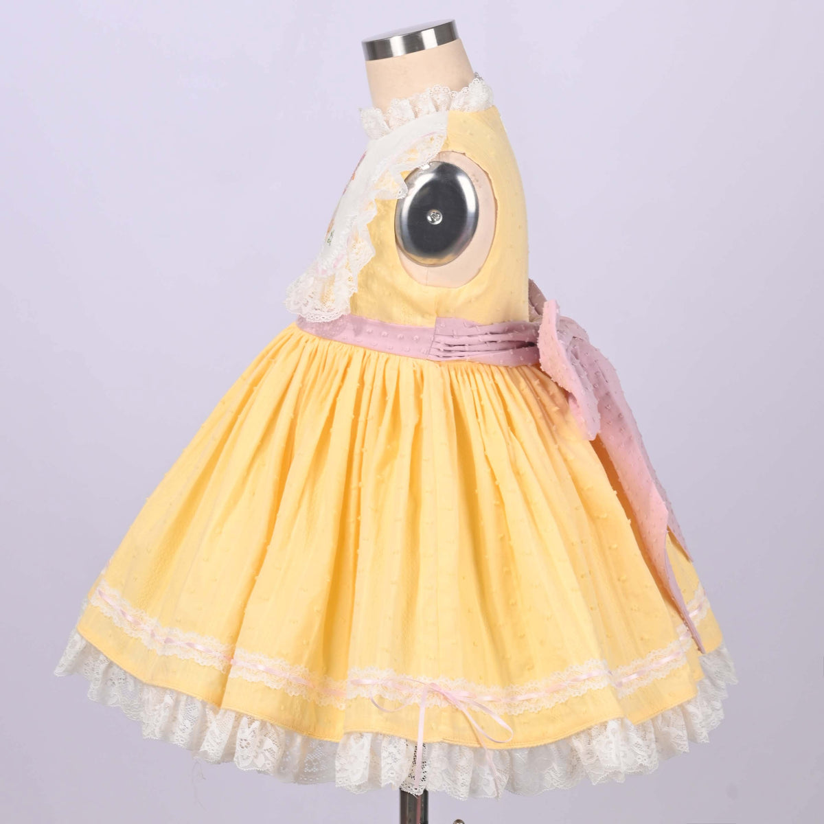 Mama Goose Spring Dress – Embroidered Vintage Inspired Cotton Boutique Girls Dress | Swiss Dot Lace Heirloom Style