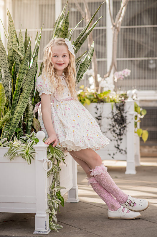 Knoxlee-Adelynn Dress – Hand Embroidered Vintage Inspired Cotton Boutique Girls Dress | Peter Pan Collar Lace Heirloom Style