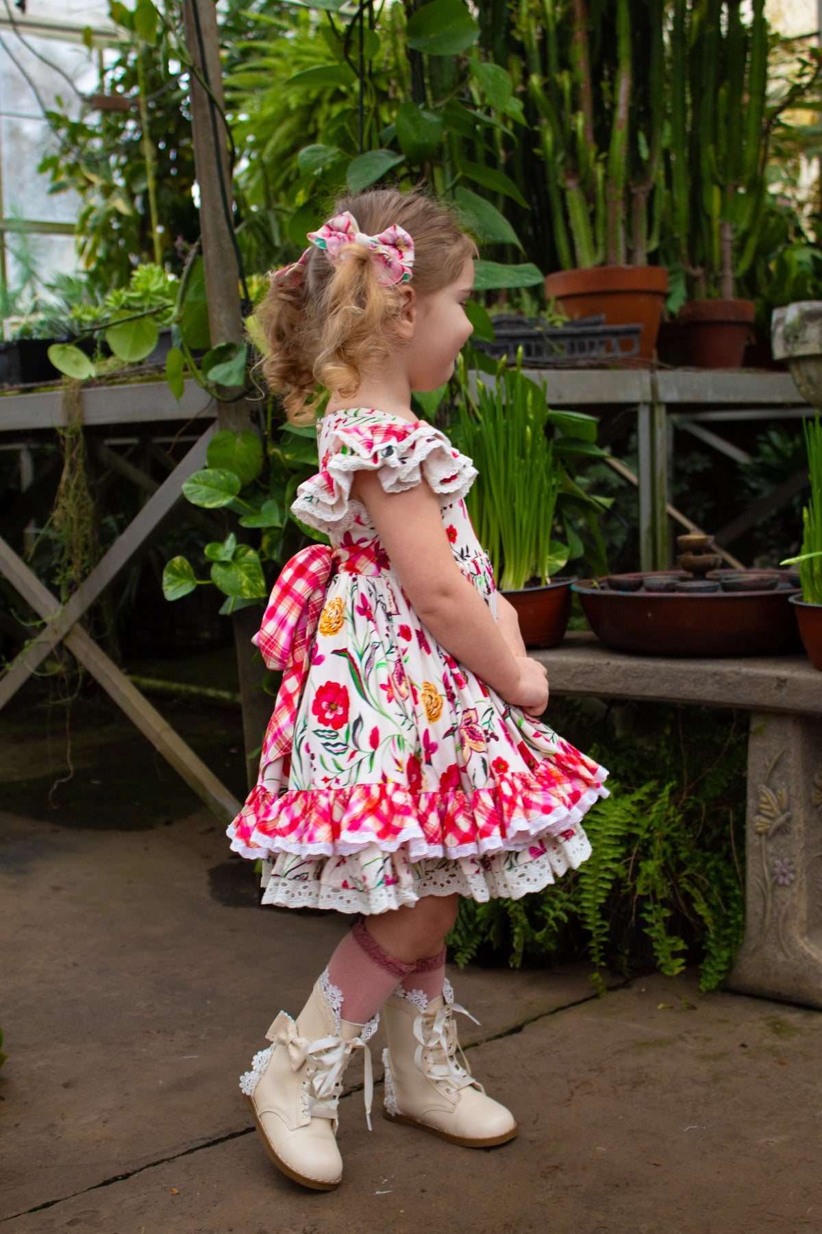 Wildflower Garden Dress – Floral Print Vintage Inspired Boutique Girls Dress | Pearl Button Heirloom Style Classic Girls Dress