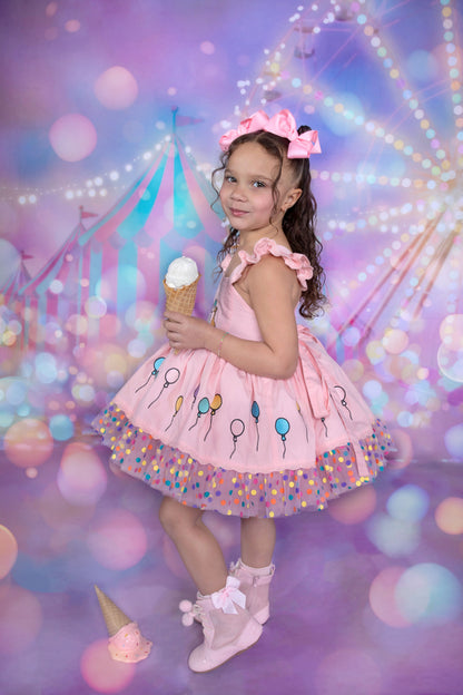 Robe Parade en Rose – Robe Boutique Fille Coton Brodé à la Main d'inspiration Vintage | Style Héritage Dentelle Tulle Volants