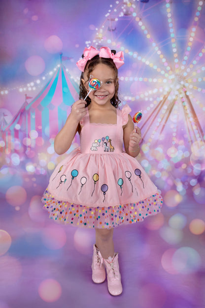Robe Parade en Rose – Robe Boutique Fille Coton Brodé à la Main d'inspiration Vintage | Style Héritage Dentelle Tulle Volants