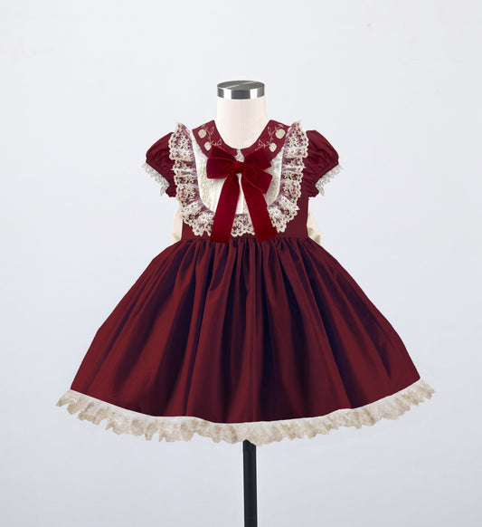 Burgundy Elegance Dress – Vintage Inspired Boutique Girls Dress | Velvet Lace Heirloom Style Special Occasion