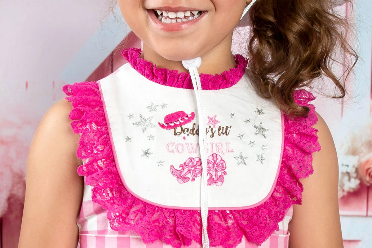Rodeo Princess Dress – Embroidered Vintage Inspired Cotton Boutique Girls Dress | Gingham Print Lace Ruffle Twirl Dress