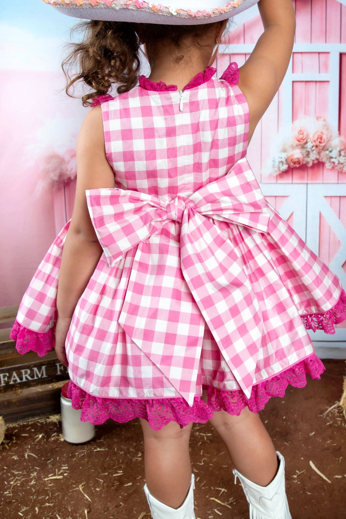 Rodeo Princess Dress – Embroidered Vintage Inspired Cotton Boutique Girls Dress | Gingham Print Lace Ruffle Twirl Dress