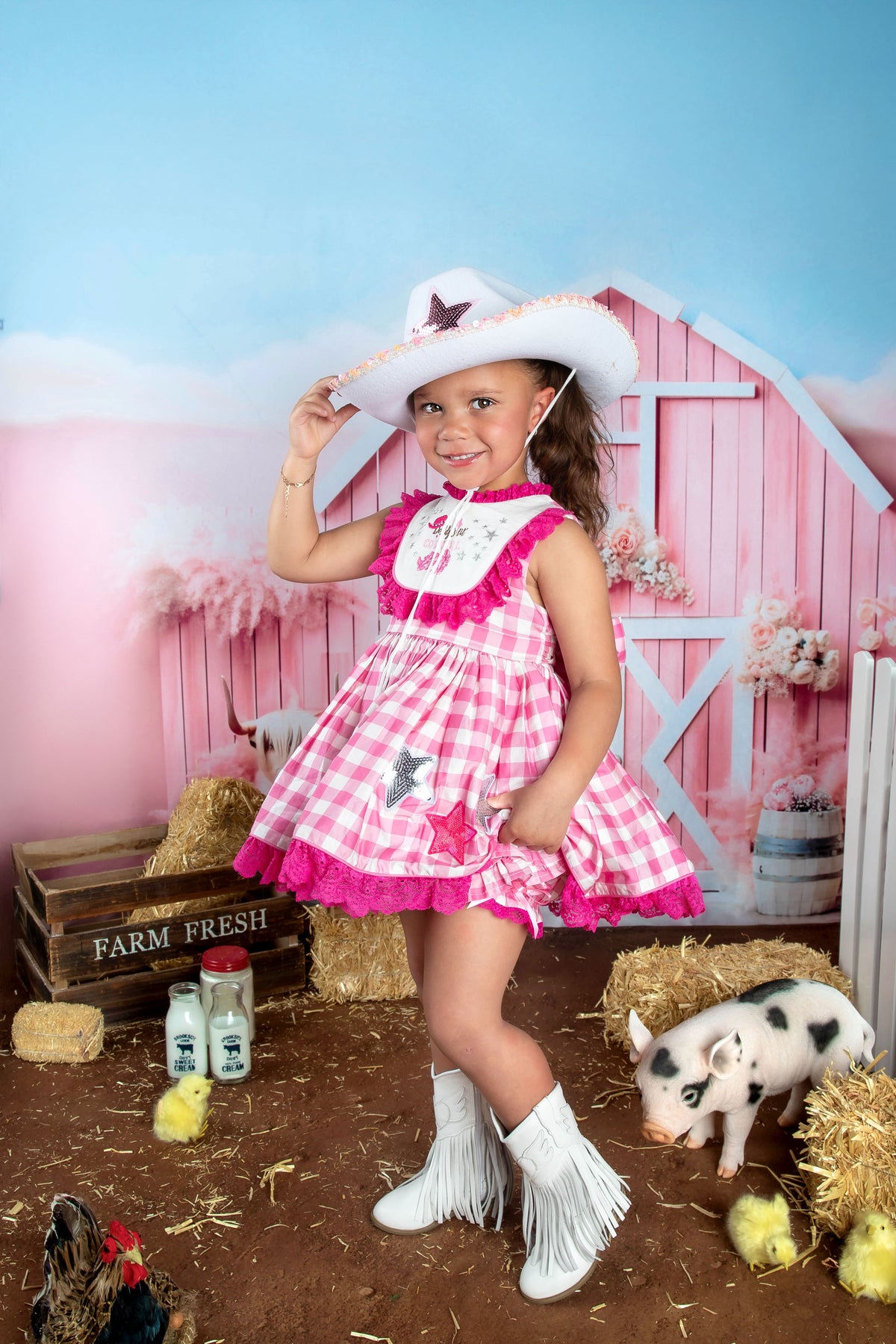 Rodeo Princess Dress – Embroidered Vintage Inspired Cotton Boutique Girls Dress | Gingham Print Lace Ruffle Twirl Dress