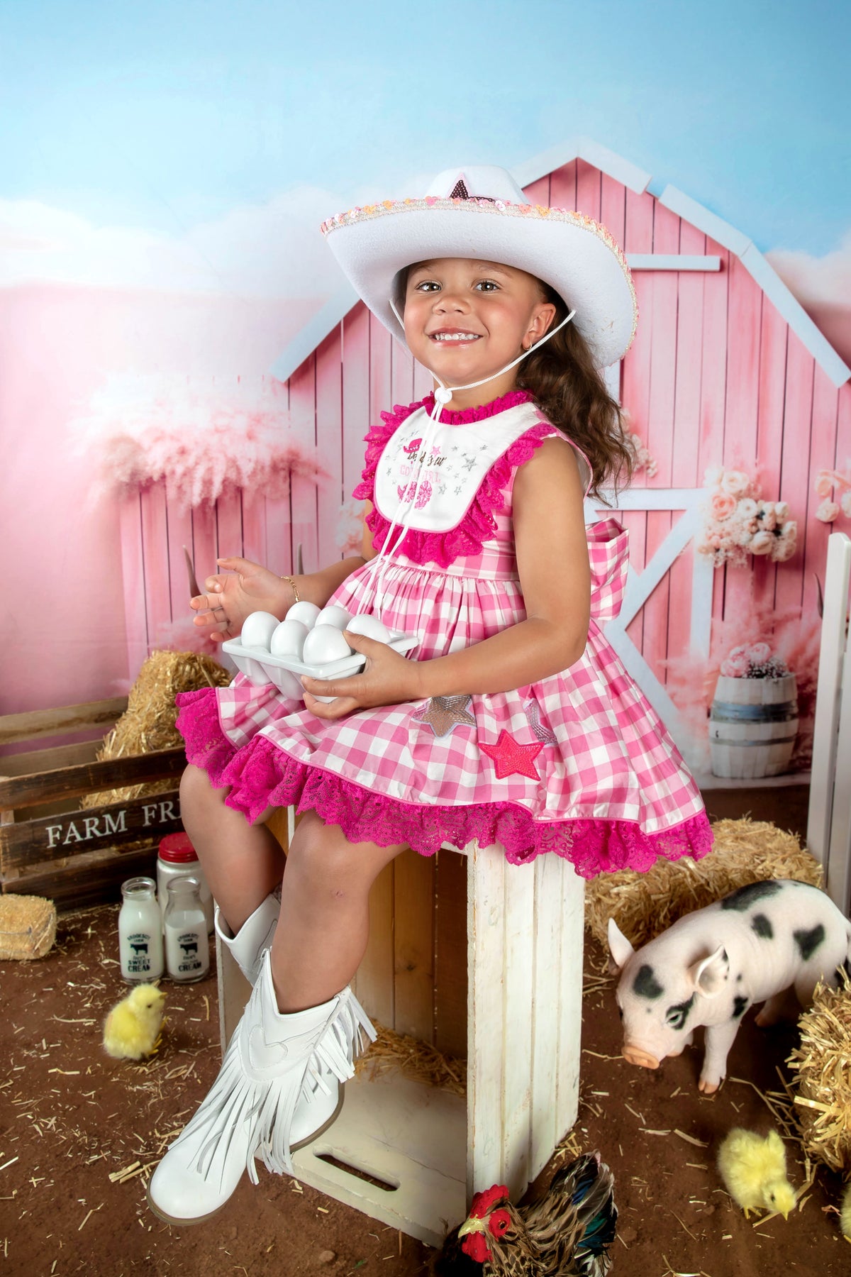 Rodeo Princess Dress – Embroidered Vintage Inspired Cotton Boutique Girls Dress | Gingham Print Lace Ruffle Twirl Dress