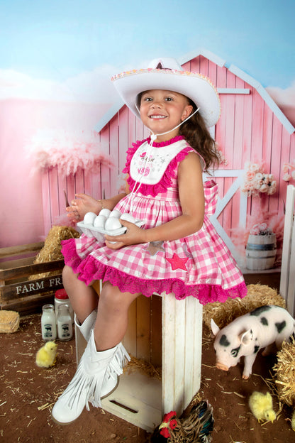 Rodeo Princess Dress – Embroidered Vintage Inspired Cotton Boutique Girls Dress | Gingham Print Lace Ruffle Twirl Dress