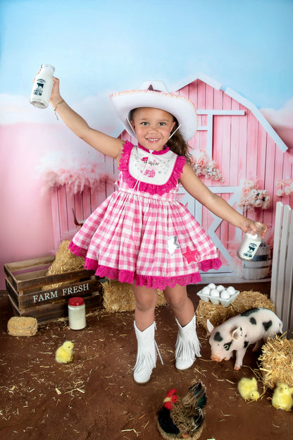 Rodeo Princess Dress – Embroidered Vintage Inspired Cotton Boutique Girls Dress | Gingham Print Lace Ruffle Twirl Dress