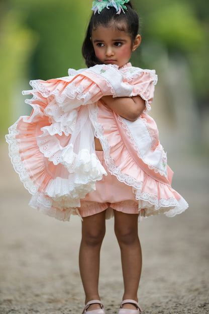 Sweet Aurora Dress – Hand Embroidered Vintage Inspired Boutique Girls Dress | Linen Cotton Eyelet Lace Heirloom Style
