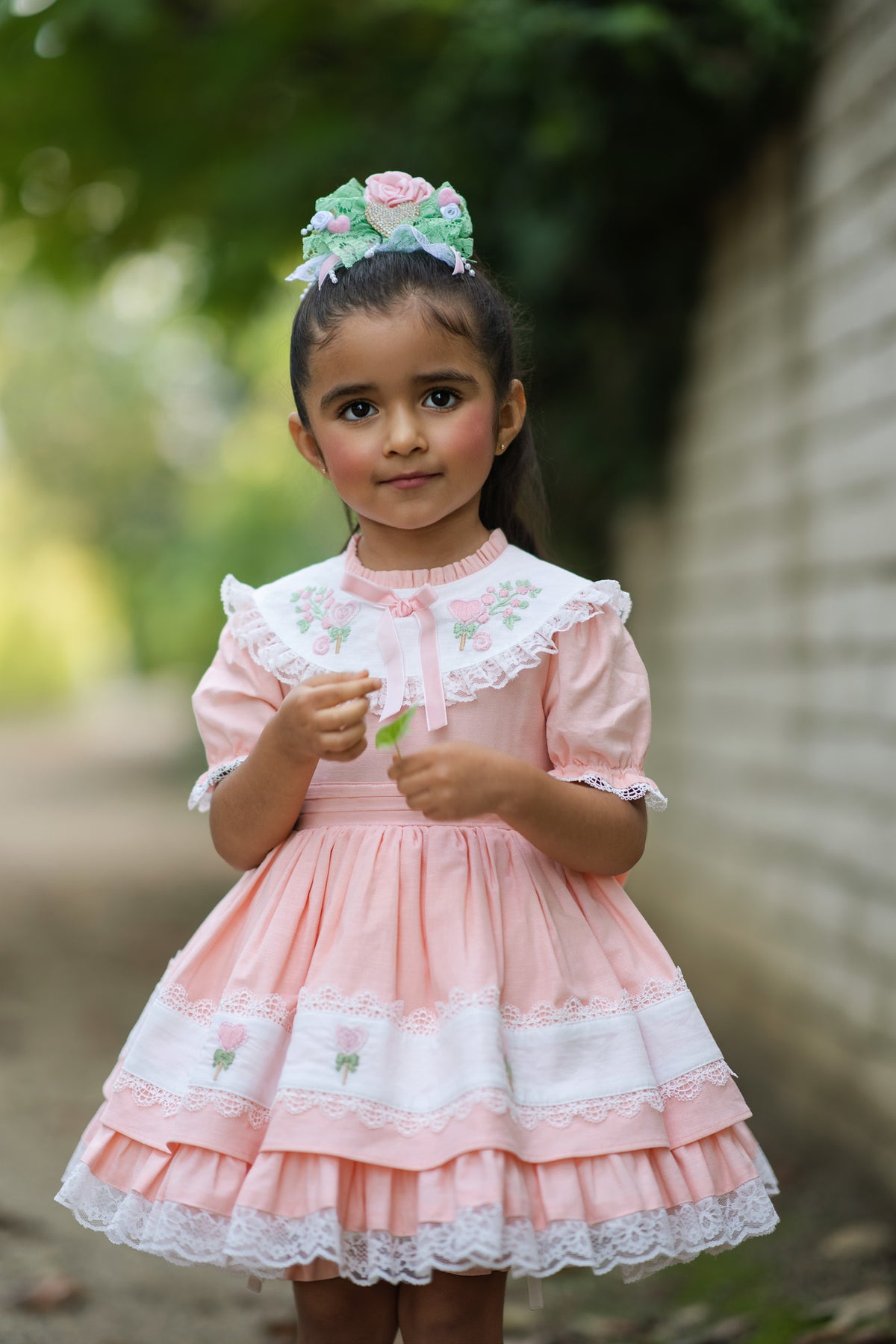 Sweet Aurora Dress – Hand Embroidered Vintage Inspired Boutique Girls Dress | Linen Cotton Eyelet Lace Heirloom Style
