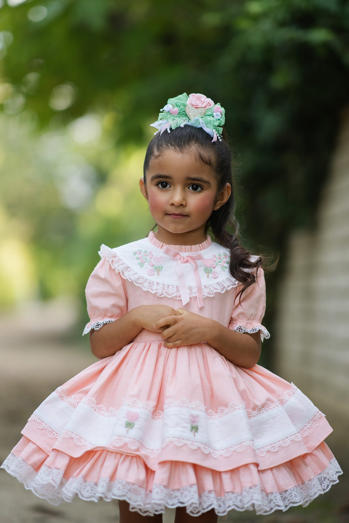 Sweet Aurora Dress – Hand Embroidered Vintage Inspired Boutique Girls Dress | Linen Cotton Eyelet Lace Heirloom Style