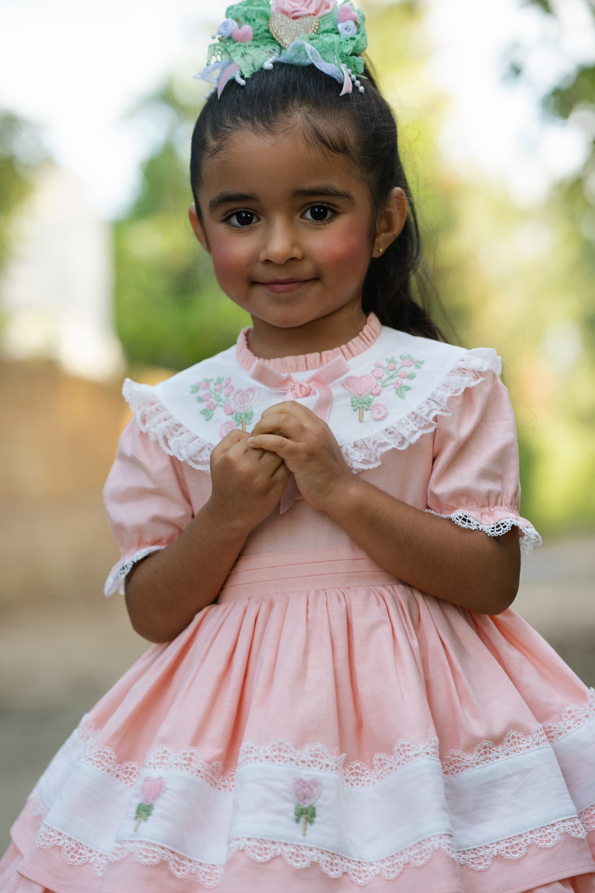 Sweet Aurora Dress – Hand Embroidered Vintage Inspired Boutique Girls Dress | Linen Cotton Eyelet Lace Heirloom Style