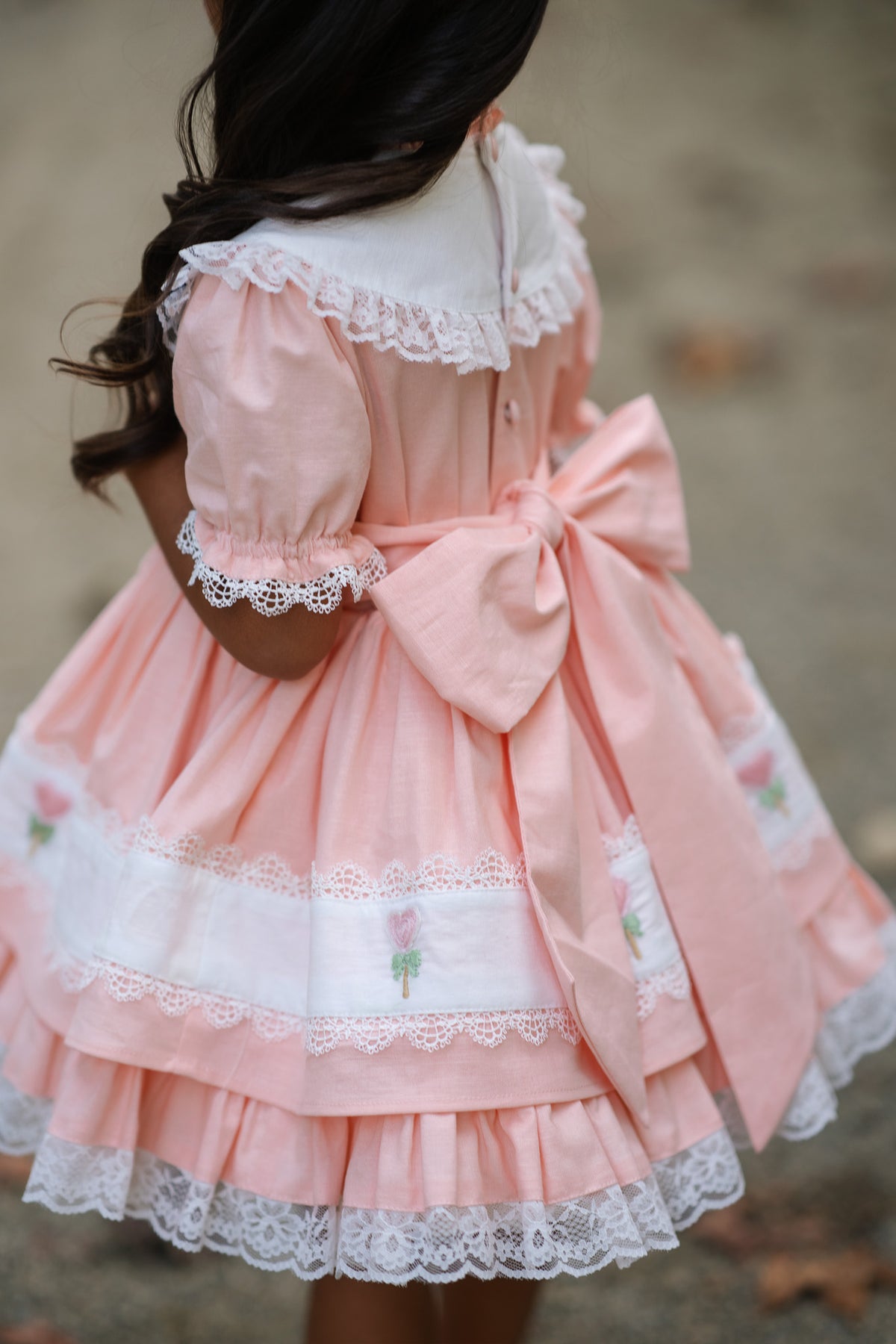 Sweet Aurora Dress – Hand Embroidered Vintage Inspired Boutique Girls Dress | Linen Cotton Eyelet Lace Heirloom Style