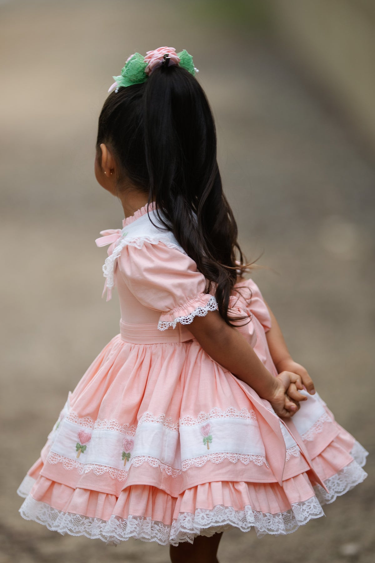 Sweet Aurora Dress – Hand Embroidered Vintage Inspired Boutique Girls Dress | Linen Cotton Eyelet Lace Heirloom Style