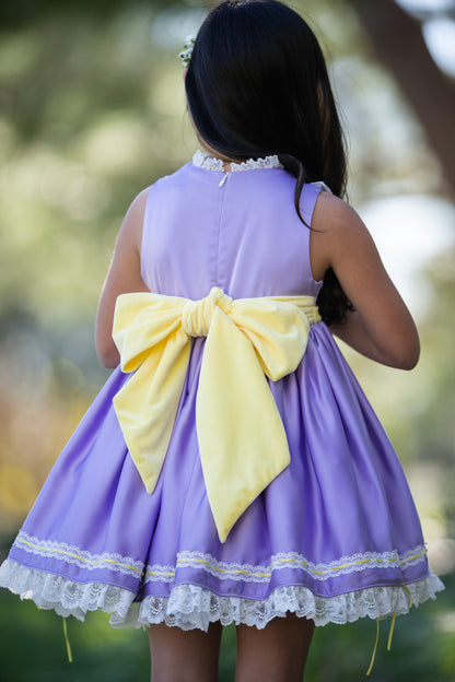 Duckling's Lavender Day Dress – Embroidered Boutique Girls Dress | Duckling Print Lace Heirloom Style Spring Dress