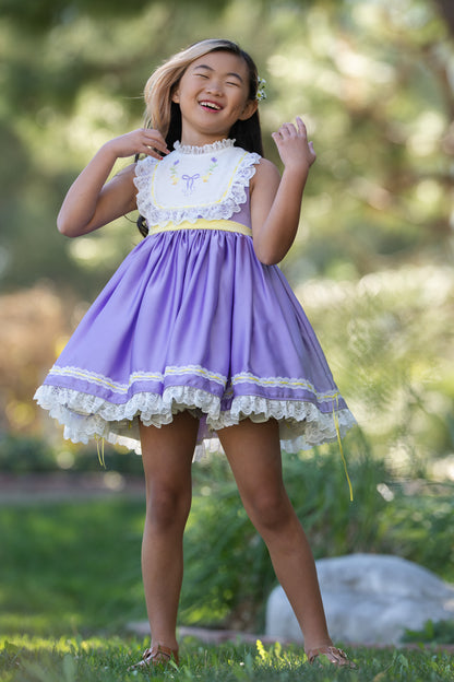 Duckling's Lavender Day Dress – Embroidered Boutique Girls Dress | Duckling Print Lace Heirloom Style Spring Dress