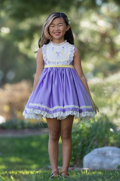 Duckling's Lavender Day Dress – Embroidered Boutique Girls Dress | Duckling Print Lace Heirloom Style Spring Dress