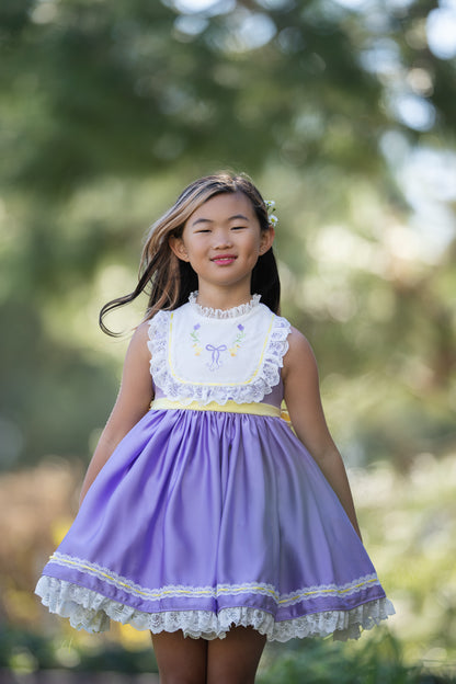 Duckling's Lavender Day Dress – Embroidered Boutique Girls Dress | Duckling Print Lace Heirloom Style Spring Dress