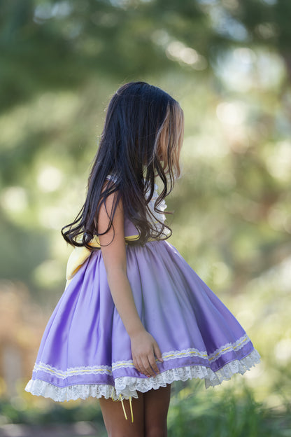 Duckling's Lavender Day Dress – Embroidered Boutique Girls Dress | Duckling Print Lace Heirloom Style Spring Dress