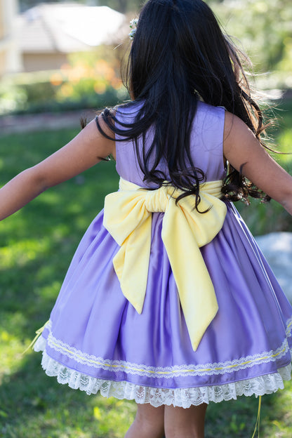 Duckling's Lavender Day Dress – Embroidered Boutique Girls Dress | Duckling Print Lace Heirloom Style Spring Dress