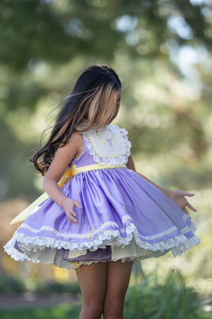 Duckling's Lavender Day Dress – Embroidered Boutique Girls Dress | Duckling Print Lace Heirloom Style Spring Dress