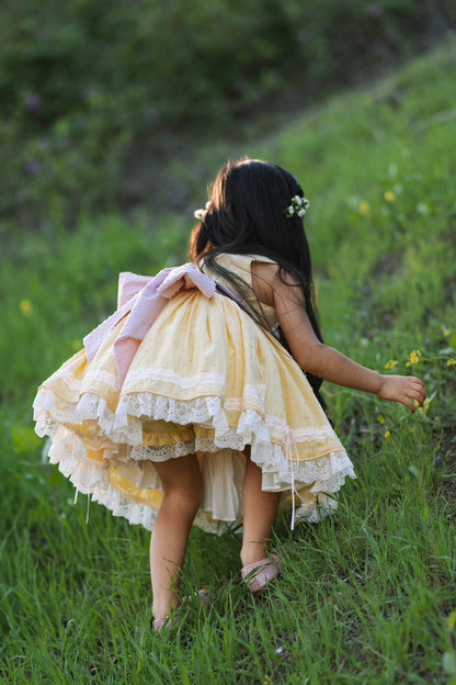 Mama Goose Spring Dress – Embroidered Vintage Inspired Cotton Boutique Girls Dress | Swiss Dot Lace Heirloom Style