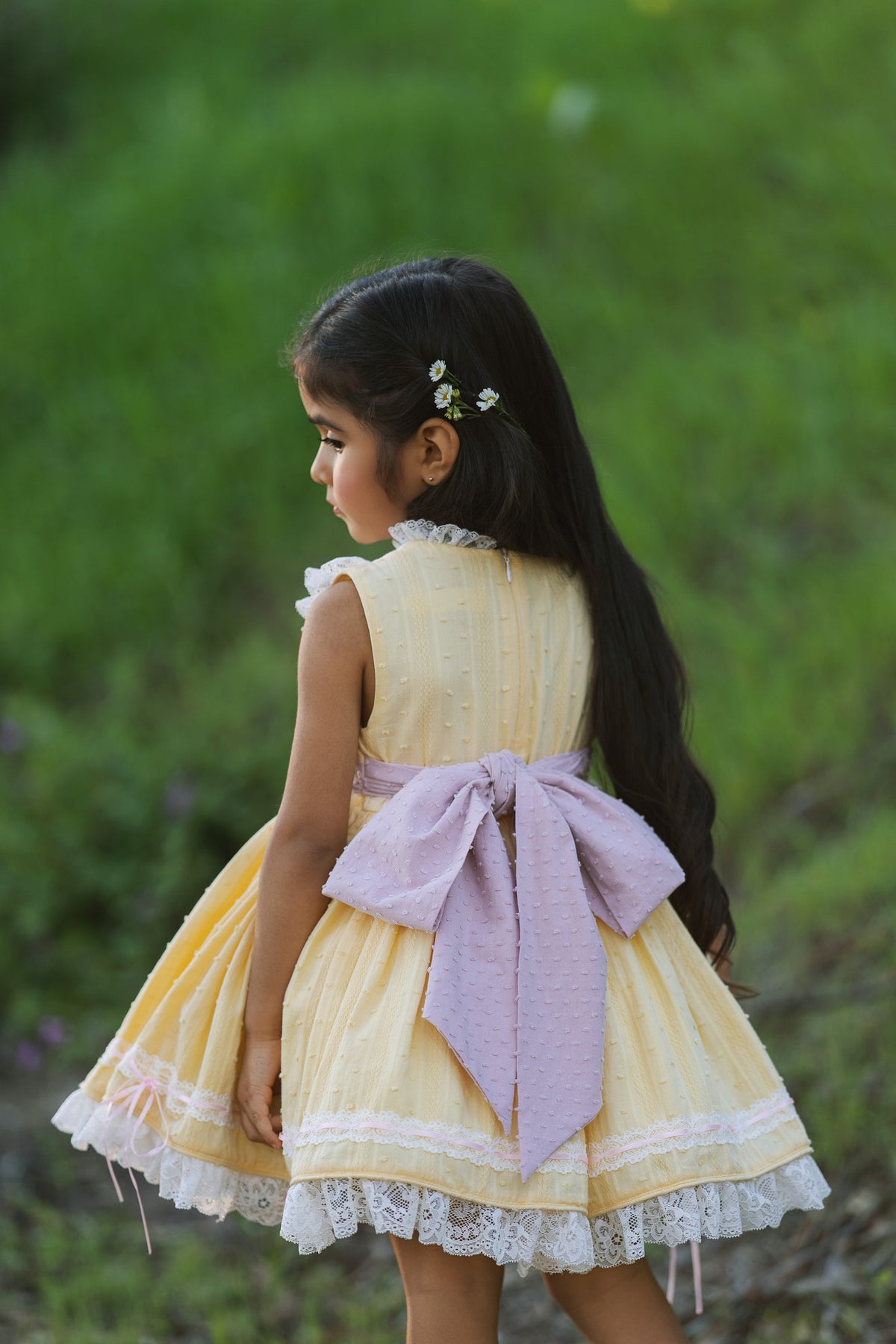 Mama Goose Spring Dress – Embroidered Vintage Inspired Cotton Boutique Girls Dress | Swiss Dot Lace Heirloom Style
