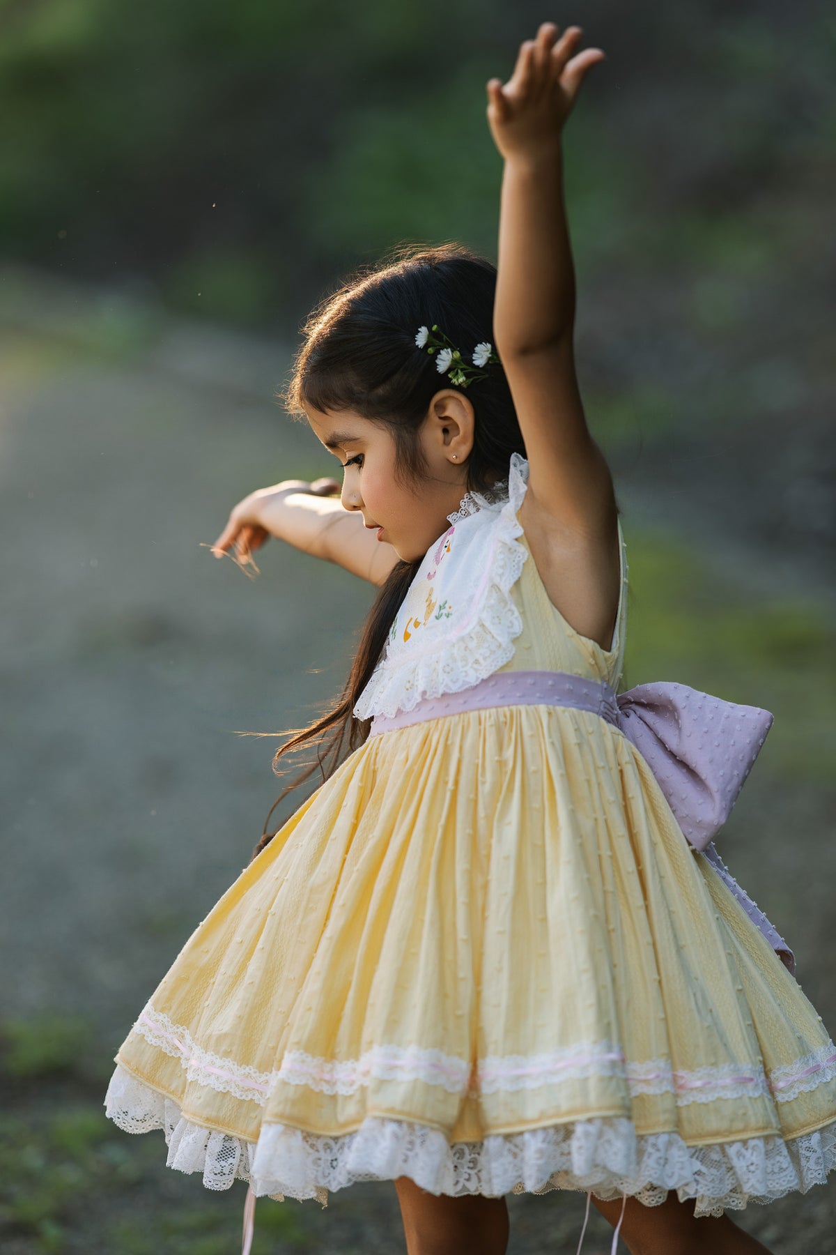 Mama Goose Spring Dress – Embroidered Vintage Inspired Cotton Boutique Girls Dress | Swiss Dot Lace Heirloom Style