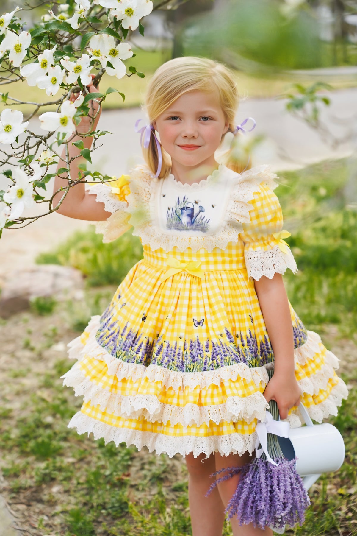 Robe de Prairie Ensoleillée – Robe Fille Style Boutique Vintage Imprimé Floral | Robe d'Été Style Héritage à Volants Dentelle