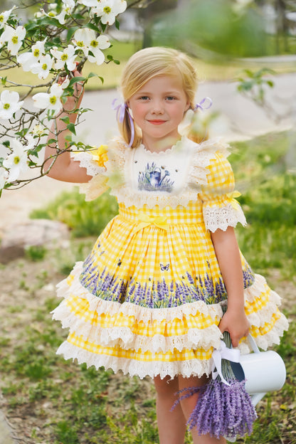 Robe de Prairie Ensoleillée – Robe Fille Style Boutique Vintage Imprimé Floral | Robe d'Été Style Héritage à Volants Dentelle