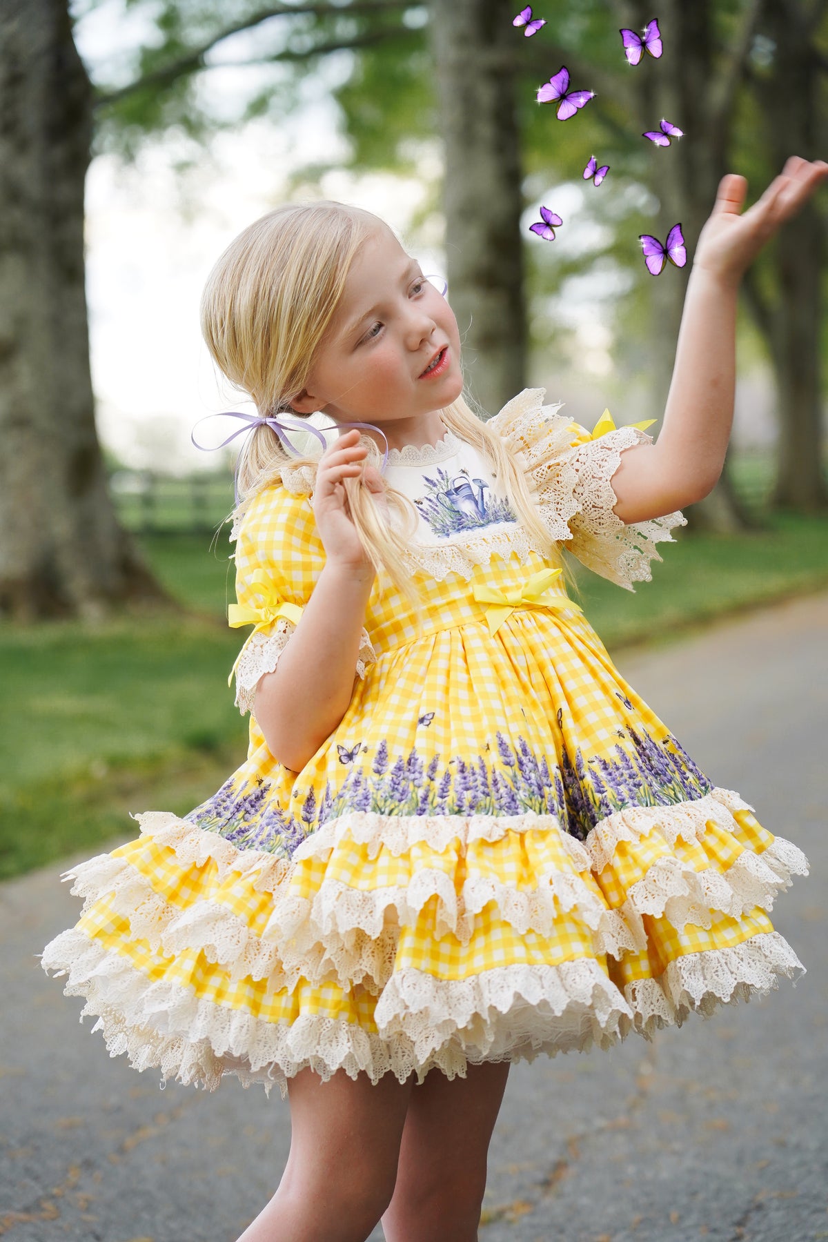 Robe de Prairie Ensoleillée – Robe Fille Style Boutique Vintage Imprimé Floral | Robe d'Été Style Héritage à Volants Dentelle