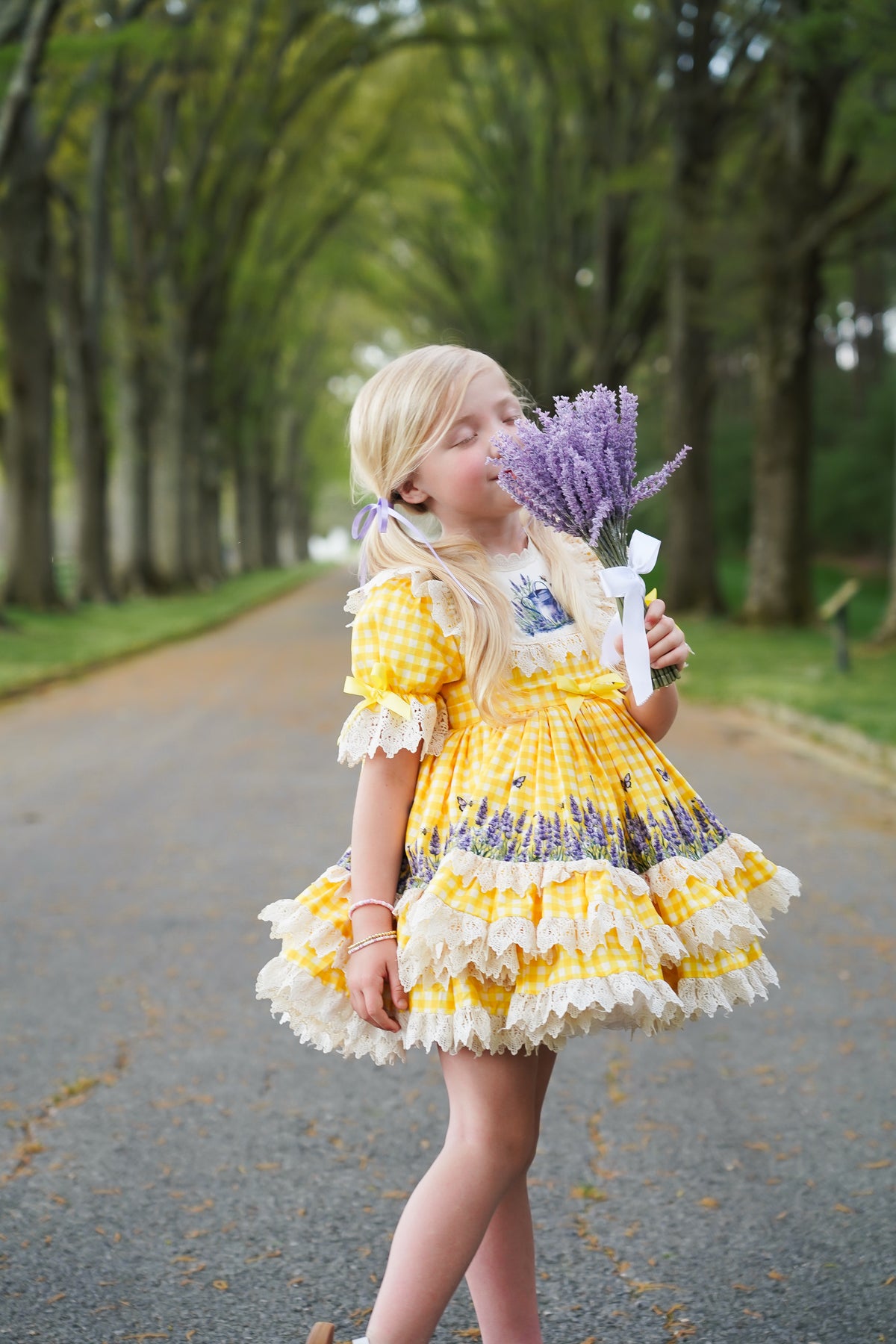 Robe de Prairie Ensoleillée – Robe Fille Style Boutique Vintage Imprimé Floral | Robe d'Été Style Héritage à Volants Dentelle
