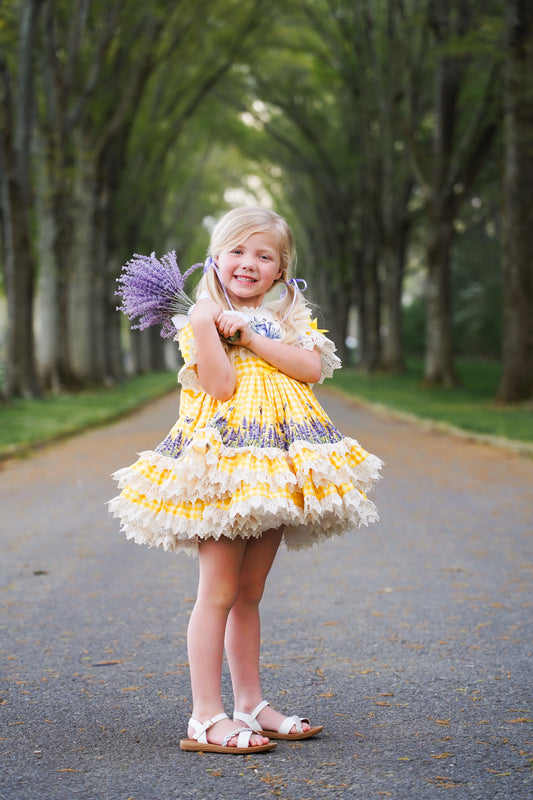 Sunspilled Meadow Dress – Floral Print Vintage Inspired Boutique Girls Dress | Lace Ruffle Heirloom Style Summer Dress