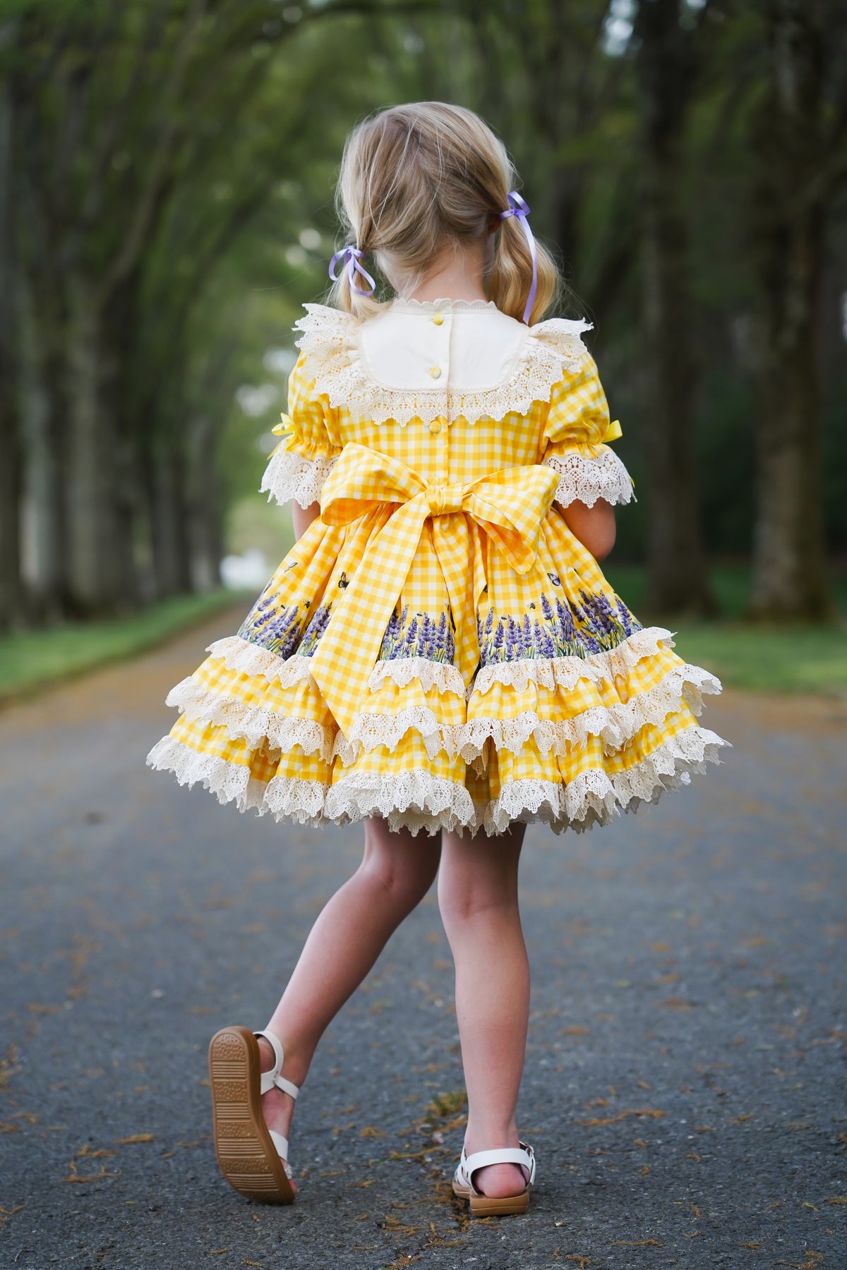 Robe de Prairie Ensoleillée – Robe Fille Style Boutique Vintage Imprimé Floral | Robe d'Été Style Héritage à Volants Dentelle