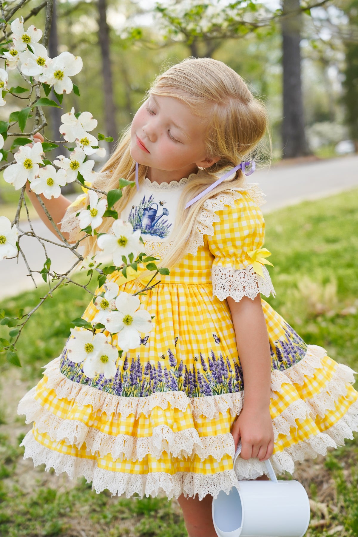 Robe de Prairie Ensoleillée – Robe Fille Style Boutique Vintage Imprimé Floral | Robe d'Été Style Héritage à Volants Dentelle