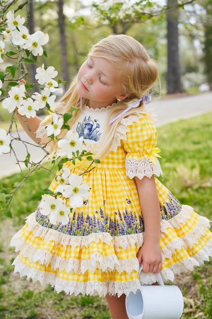 Robe de Prairie Ensoleillée – Robe Fille Style Boutique Vintage Imprimé Floral | Robe d'Été Style Héritage à Volants Dentelle