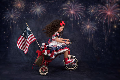 América, The Beautiful – Patriotic Print Vintage Inspired Cotton Boutique Girls Dress | Lace Crochet 4th of July Heirloom Style