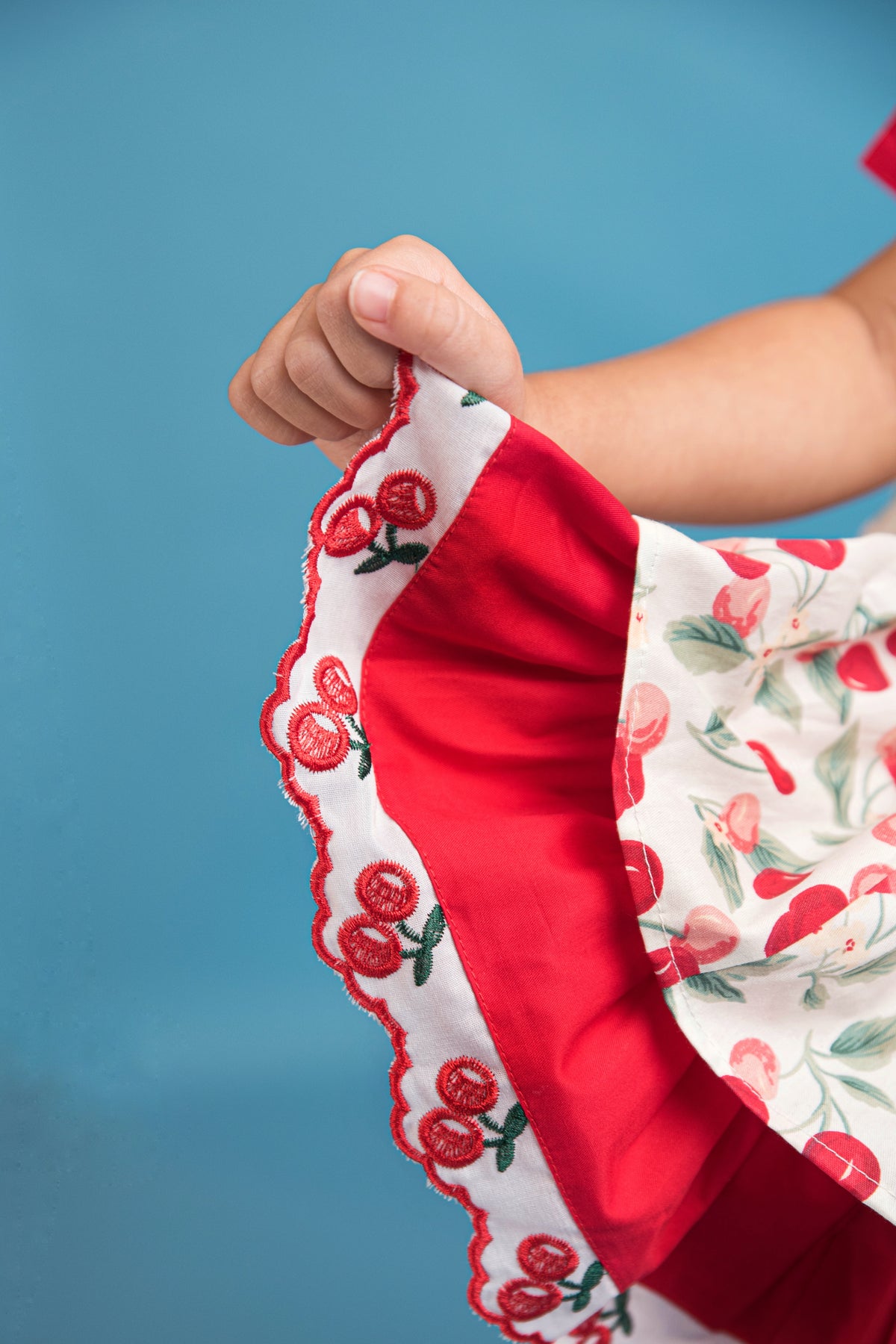 Miss Cherry Dress – Vintage Inspired Cotton Boutique Girls Dress | Cherry Print Ruffle Lace Heirloom Style