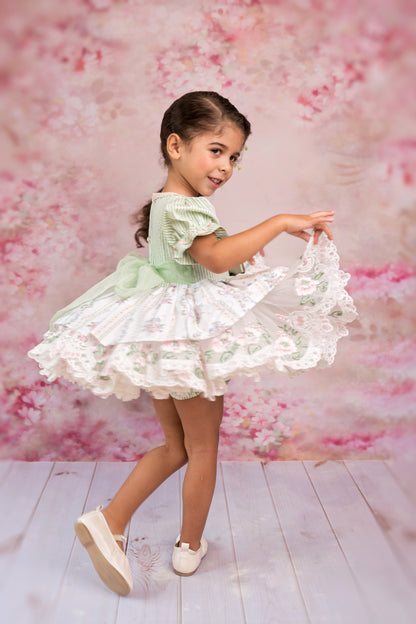 La Rose Verte Dress – Hand Embroidered Vintage Inspired Cotton Boutique Girls Dress | Lace Organza Heirloom Style