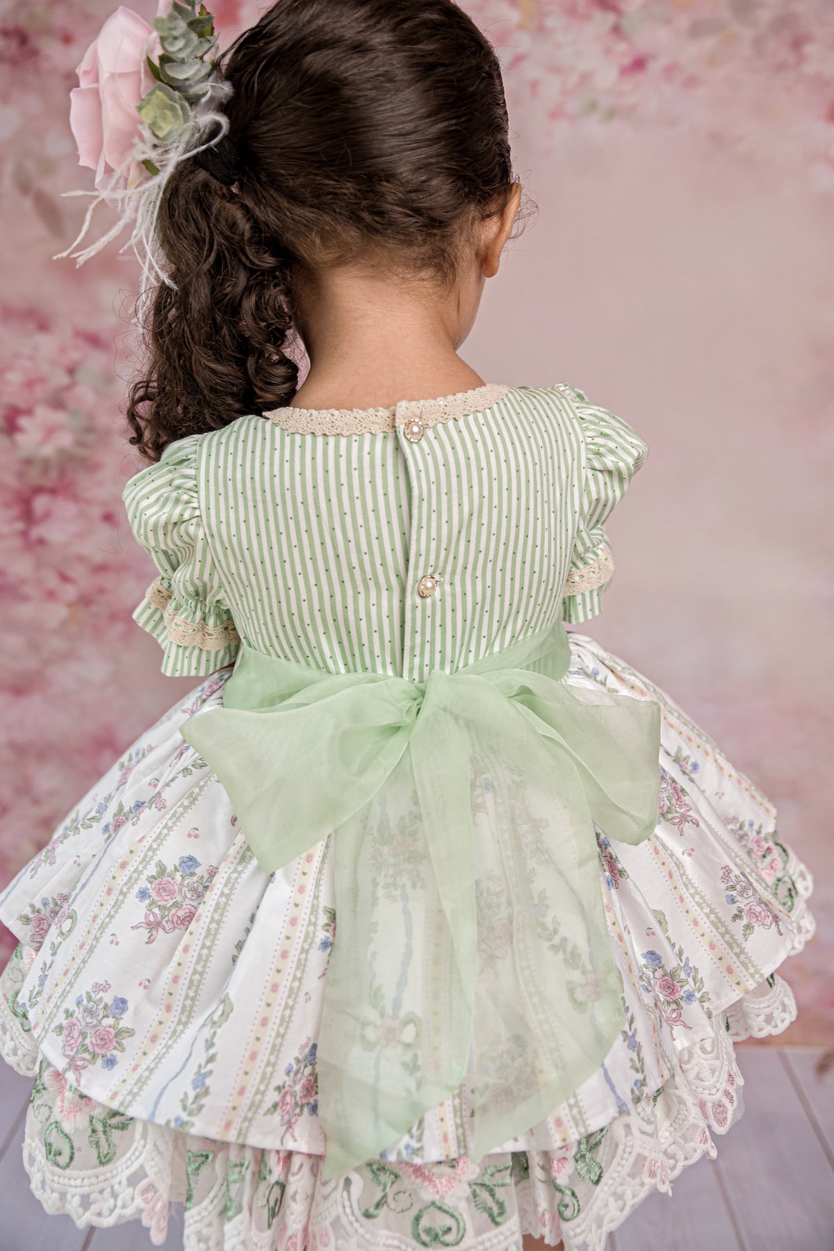 La Rose Verte Dress – Hand Embroidered Vintage Inspired Cotton Boutique Girls Dress | Lace Organza Heirloom Style