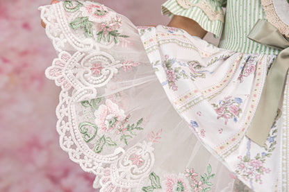 La Rose Verte Dress – Hand Embroidered Vintage Inspired Cotton Boutique Girls Dress | Lace Organza Heirloom Style