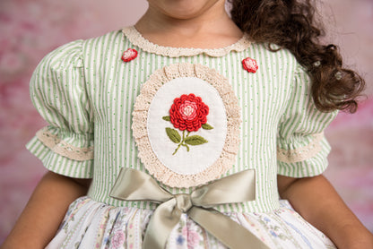 La Rose Verte Dress – Hand Embroidered Vintage Inspired Cotton Boutique Girls Dress | Lace Organza Heirloom Style